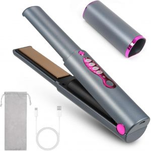 Cordless Hair , Mini Portable Travel , 2 In 1 Cordless Hair And Curling Iron, Rechargeable, 3 Temperature Levels And Fast Heating - Neuf