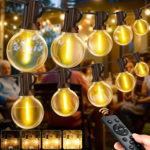 Aiou-Guirlande Lumineuse Led Extérieur Dimmables,45m-147ft G40 Ampoules Guinguette Exterieur Avec Télécommande,Ip44 Résistant Aux Intempéries Jaune Chaud Pour Jardin Terrasse Balcon Mariage Fête - Neuf