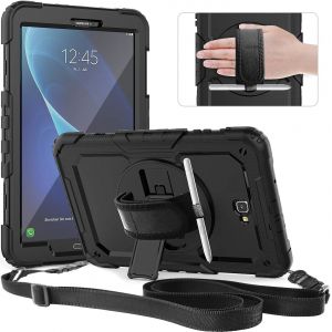 Coque Pour Samsung Galaxy Tab A6 10.1 2016 (Sm-T580/ T585/ T587), Coque Robuste R&eacute;sistante Aux Chocs, Coque Avec Protecteur D'&Eacute;cran, Support Rotatif &Agrave; 360&deg;, Dragonne/Bandouli&egrave;re, Porte-Stylo, - Neuf