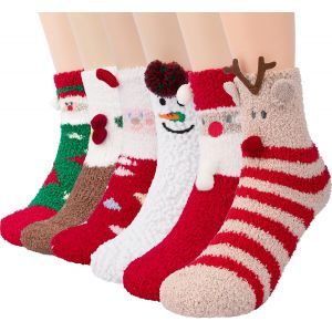 Kalanka-Lot De 6 Paires De Chaussettes Douillettes Pour Femme, Automne Et Hiver, Chaussettes Chaudes Et Moelleuses En Polaire Corail, Chaussettes D'int&eacute;rieur Douces, Chaussettes De Lit Mignonnes - Neuf