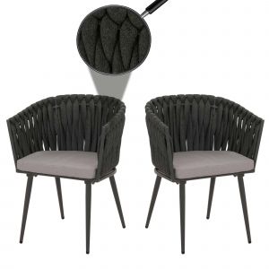 Lot de 2 chaises de salle &agrave; manger en aluminium HWC-N38, chaise d'int&eacute;rieur avec accoudoirs, olefin corde tress&eacute;e Ropeanthracite Coussin gris clair - Neuf