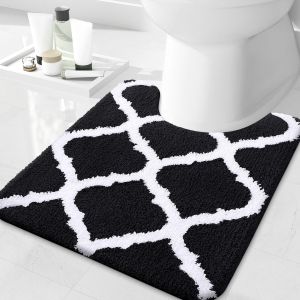 KAL-Tapis De Bain Antiderapant,Tapis Salle De Bain Absorbant En Microfibre Douce,Tapis De Salle À Motifs Marocains, Lavable En Machine - 50 X 60 Cm, Noir - Neuf