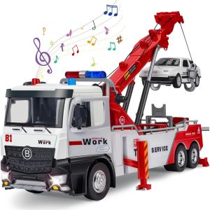 KAJGL-Camion Depanneuse Jouet Enfant,Transporteur Véhicule Modèle Avec Grue,Camion De Secours Remorqueur Avec Lumière Et Effets Sonores Réalistes,Jouet Voiture Pour Dépanneuse Enfant 3 Ans - Neuf