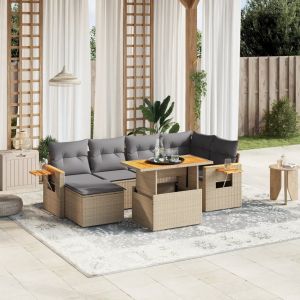 Prolenta Premium - Salon De Jardin Avec Coussins 7 Pcs Beige R&eacute;sine Tress&eacute;e - Neuf