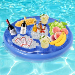Porte-Gobelet Gonflable Flottant - Aqsacokiya - Gonflable Porte-Boissons De Bar Flottant Pour Piscine F&ecirc;te Plage - Bleu - Neuf
