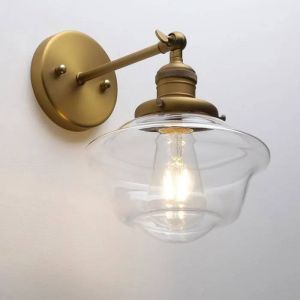Pathson Applique Murale Industrielle E27, Verre Transparent, Laiton Antique. - Neuf