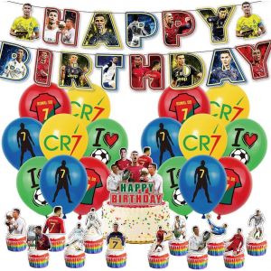 LETNERNY-Fournitures De Fête De Football Décorations De Fête De Football, Bannière Joyeux Anniversaire, Latex Ballon, Cake Topper, Décoration Anniversaire Garcon & Fille -42 Pcs - Neuf