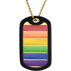 Kal-Collier Lgbt Homme Femme Personnalisable Pendentif Gay Pride Lesbien Arc En Ciel Acier Inoxydable/Or/Noir Avec Chaine Bijoux Prénom Graver Cadeaux Amour Homosexuel Couples (Boîte Cadeau) - Neuf