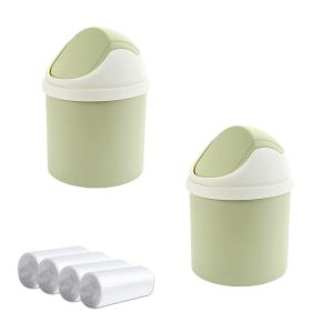 2 Pi&egrave;ces Mini Poubelle De Bureau Avec Couvercle & 4 Rouleaux De Sacs, Mini Poubelle De Table, Petite Poubelle Mignonne Pour Bureau Comptoir De Comptoir, Vanit&eacute;, Maison, Bureau, Voiture, Vert - Neuf