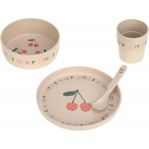 Kal-Ensemble De Vaisselle Pour Enfants (Assiettes, Tasses, Bols, Cuill&egrave;res) Sans M&eacute;lamine, Sans Bpa, Pour Lave-Vaisselle Et Micro-Ondes/Dish Set Happy Fruits Cherry - Neuf
