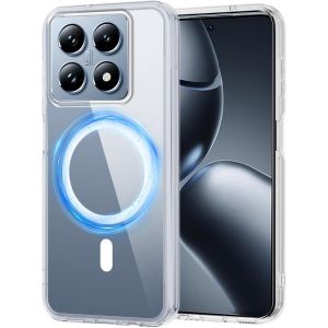 SJZG-Coque Pour Xiaomi 14T Pro Magn&eacute;tique Compatible Avec Magsafe Recharge Sans Fil, &Eacute;tui Anti-Jaunissement Pc Dur Housse Arri&egrave;re Anti-Rayures + Tpu Bumper Antichoc, Transparent - Neuf
