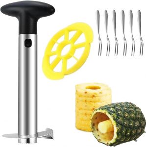 Kalanka-8 Pi&egrave;ces Set Outil Ananas Cuisine 2&egrave;me G&eacute;n&eacute;ration Coupe Ananas &Eacute;plucheur Ananas Professionnel 1 Coupe Et 6 Fourchettes En Acier Inoxydable Id&eacute;al Pour F&ecirc;tes Familiales Et Pique-Niques - Neuf