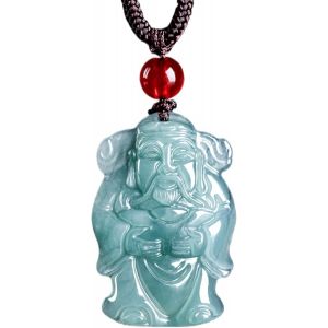 Collier Pendentif Porte-Bonheur En Jade Naturel Bleu, Pendentif Dieu De La Richesse Pour Femme - Neuf