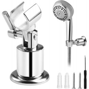 KAL-Support Pommeau De Douche En Métal, Support Douche À 180 Degrés, Porte Douchette Mural, Fixation Solide Et Flexible, Universel, Support Douchette Mural Universel Réglable Convient Avec Vis - Neuf
