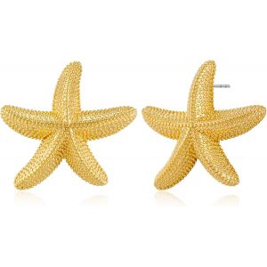 Kal-Boucles D'oreilles À Tige Épaisses En Or Pour Femme, Coquillage, Étoile De Mer, Vintage, Bohème, Océan, Mer, Pétoncles, Boucles D'oreilles Dorées, 1.14x1.06 Inch, Cuivre, Pas De Gemme - Neuf