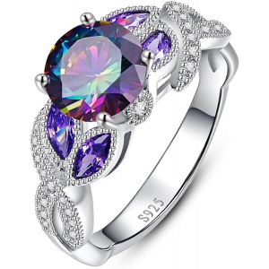 Kahfl-Bague En Argent 925 Pour Femme 3,6 Carats-Topaze Arc-En-Ciel-Bague De Naissance-Bague De Fian&ccedil;ailles Pour M&egrave;re Et Grand-M&egrave;re-Taille 49,3 (15,7) &Agrave; 62 (19,7) - Neuf