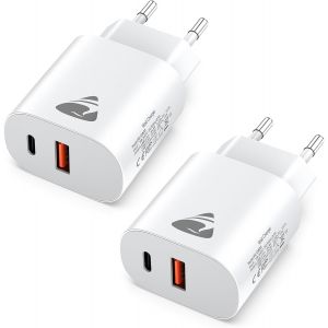 2 Pack Usb C Charger, 20w Usb Plug Ac Adapter Type C Pd+Qc Double Wall Plug Block Type C Fast Charger For Iphone 16 15 14 13 12 11 Pro Max Xs Xr X 8 7 6 Se Ipad, Samsung Galaxy, Telephone - Neuf