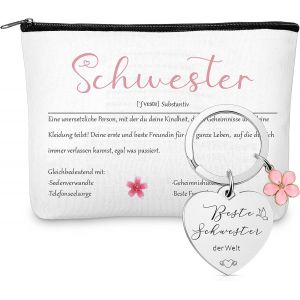 TIANYI-2 Pièces Coffret Cadeau Meilleure pour Amitié 1 Trousse de Maquillage en Toile Sac Cosmétiques 1 Porte-Clés d'Amitié Pendentif Fleur Cadeau Meilleure Soeur pour Inspiration Anniversaire - Neuf