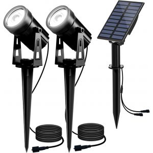 Lampe Solaire Jardin 2 En 1 Spot Solaire Lampe Solaire Ext&eacute;rieur Projecteur Solaire Exterieur Avec Etanche Ip65 Pour Arrarbres, Jardin, Chemins, Pelouses, Terrasses (Blanc Froid 6000k) - Neuf