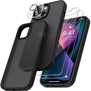 4 En 1 Coque Pour Iphone 13 Mini Avec 2 Verre Tremp&eacute; + 1 Cam&eacute;ra Protecteur, [Coussin D'Air Int&eacute;gr&eacute;] Antirayures Souple Tpu Bumper Protection Housse Pour Iphone 13 Mini, Noir Vintage - Neuf