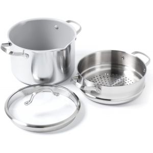 Subzonal-Venice Pro Marmite Multi-Usages En Acier Inoxydable,C&eacute;ramique Saine Antiadh&eacute;sive, 24 Cm/8l,Avec Couvercle Passoire Et Panier Vapeur Amovible Sans Pfas,Induction,Lave-Vaisselle Et Four,Argent - Neuf