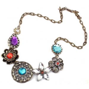 Collier A Motif De Fleurs En Strass Colore De Style National Retro, Cadeau, Bijoux - Neuf