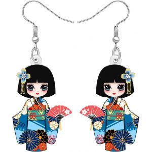 Kal-Acrylique Anime Cute Japonais Kimono Poupée Boucles D'oreilles Charms Pendentif Bijoux Cadeaux Pour Femme Adolescentes Fille - Neuf