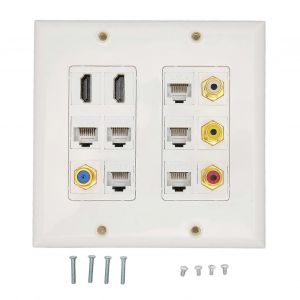 Plaque murale Ethernet HD Interface multimédia CAT6 TV F tête RCA Coax Ethernet Plaque murale pour bureau à domicile Hôtel - Neuf