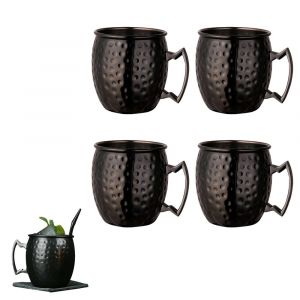 Lot De 4 Tasses Moscow Mule En Acier Inoxydable 530 Ml, Finition Martel&eacute;e, Pour La Maison, Les F&ecirc;tes Et La Cuisine - Noir - Neuf