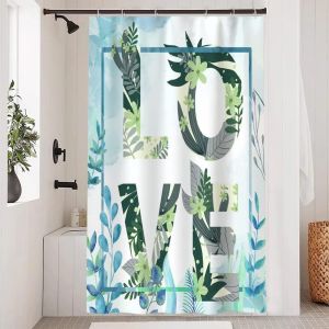 KAL-Rideau Douche Anti Moisissure, Rideau De Douche 120X180Cm Feuilles D'Eucalyptus Bleu Fleur Vert Rideaux De Baignoire Tissu Lavable Imperméable Polyester Rideaux Salle De Bain Avec 8 Crochets - Neuf