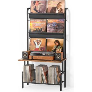 Ulteronixshop-Meuble Tourne-disque avec Rangement Vinyles &iquest; Support Platine Vinyle pour Jusqu&iquest;&agrave; 300 Albums, Table de Tourne-disque Vintage, &Eacute;tag&egrave;re de Rangement pour Disques et St&eacute;r&eacute;o Plus Grand - Neuf