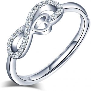 Bague Ouverte En Argent 925 Pour Femme Fille,Anneau De Symbole De L'infini Incrusté De Zircon-Bague De Mariage-Taille Réglable-Cadeau D'anniversaire De Noël.[Y547] - Neuf