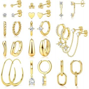 13 Paires Boucles D'oreilles Femme Or Boucles D'oreilles Creoles Or Femme Hypoallergénique Plaqué Or 14k Piercing Oreille Boucle D'oreille Femme Huggie Stacks Pour Multiple Piercing Or/Argent.[X977] - Neuf
