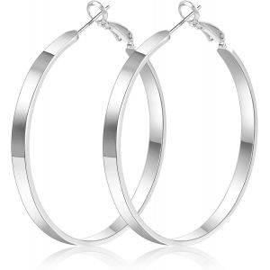 Kal-Grandes Boucles D'oreilles Cr&eacute;oles Hypoallerg&eacute;niques En Argent Sterling 925 Lisses Pour Femme, Bijoux L&eacute;gers, Cadeau 5,1 Cm - Neuf