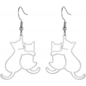 Chenquansarl-Boucles D'oreilles Chats C&acirc;lins Pendentif Chats C&acirc;lins Acier Inoxydable Bijoux Pour Les Femmes Et Les Hommes Qui Aiment Les Chats - Neuf