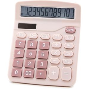 Calculatrice de bureau &agrave; fonction standard double puissance calculatrice &eacute;lectronique 12 chiffres grand &eacute;cran LCD (rose) - Neuf