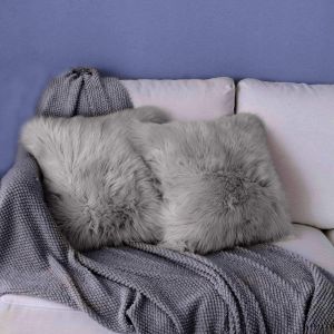 Cauc-Housse De Coussin,Peau De Mouton Fourrure Cuir Taie D'oreiller,Fausse Fourrure Deluxe D&eacute;coratif Canap&eacute; Chambre Lit Super Doux Peluche Mongolie Taie D'oreiller (2pcs Gris, 45x45 Cm) - Neuf