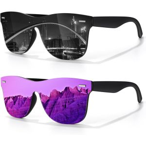 Lunettes De Soleil Homme Femme Polarisées Mode,Abat-Jour Plats Réfléchissants En Une Seule Pièce Pour Conduite Pêche Protection Uv - Neuf