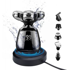 Rasoir Électrique Chauve 7d Pour Homme Chauve, 6 En 1, Sans Fil, Multifonction, Rechargeable, Têtes De Rasoir Rotatives Ipx6, Base Étanche, Tondeuse À Barbe, Tondeuse À Nez, Ensemble De - Neuf