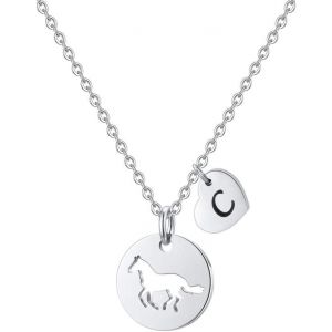 Tianyi-Chevaux Et Filles - Cadeau Pour Femme - En Acier Inoxydable - Coeur Creux - Pendentif Cheval - Cadeau Pour Filles Et Femmes - Chevaux - Cha&icirc;ne Pour Adolescentes Et Petites Filles - Neuf