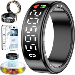 JEXNOVASHOP-2025 Bague Connectée Homme Femme, Smart Ring avec Écran LED, Trackers d'Activité avec Android/iOS, Anneau Intelligent Health Fitness IP68 avec Sommeil/SpO2/HRV/Stress/Fréquence Cardiaque - Neuf