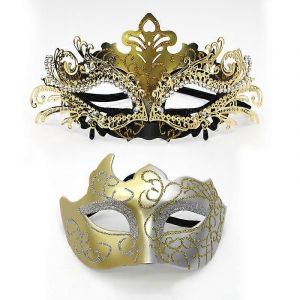 Lot De 2 Masques V&eacute;nitiens En M&eacute;tal Pour Homme Et Femme, Parfaits Pour Les F&ecirc;tes Et Les Bals Masqu&eacute;s. - Neuf