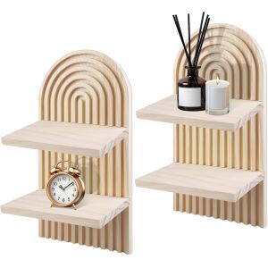 CAUC-&Eacute;tag&egrave;re Murale Boh&egrave;me, 2 Pi&egrave;ces &Eacute;tag&egrave;res Murales en Bois, &Eacute;tag&egrave;res Suspendues Boh&egrave;mes 2 Niveaux, D&eacute;coration Murale Boh&egrave;me, pour &Eacute;tag&egrave;re Photo, D&eacute;coration Table, D&eacute;coration Commode, Bougeoir - Neuf