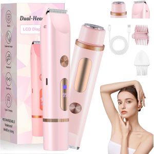 Oayew-Rasoir Electrique Femme, Tondeuse Femme Intime Double T&ecirc;te 2 En 1, Tondeuse Bikini Femme Pour Maillot/Visage/Aisselles/Jambes, Tondeuse Bikini Rechargeable Avec &Eacute;cran Lcd, Utilisation Humide Et - Neuf