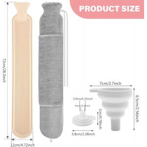 Bouillotte Extra Longue De 2 L Avec Housse Moelleuse, Xxl Et Grande, En Caoutchouc, &Agrave; Nouer, Bouillotte Pour Les &Eacute;paules, Le Dos, Le Ventre, Grand Cadeau Pour Femmes, Hommes Et Enfants (Gris) - Neuf