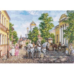 Kit Point De Croix Compt&eacute; "Trois Chevaux. Temple Du Christ" 45x31 Cm - Neuf