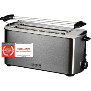 Grille-Pain 2 Fentes Long 1400W, Toaster Pour 4 Tranches De Pain, Fonction Réchauffer Et Décongeler À 7 Niveaux, Chauffe-Vienno Rie, Ramasse-Miettes, En Métal - Neuf