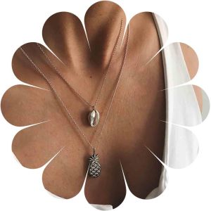 Kal-Boho Collier Ras De Cou Ananas En Couches Collier Pendentif Coquillage En Argent Collier De Coquillages Cauris Vintage Collier De Charme De Plage Bijoux Pour Femmes Et Filles Cadeaux - Neuf
