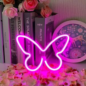 Papillon Enseigne Néon Rose Enseigne Au Néon Usb & Batterie Powered Powered Veilleuse Néon Led Enseignes Pour La Fête De Mariage Partie Murale Partie D'anniversaire Camping - Neuf