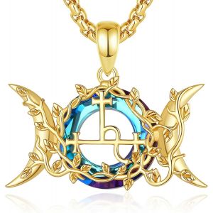 Collier Sorci&egrave;re Femme Argent 925 Pendentif Triple Lune D&eacute;esse Hecate Pentacle Lilith- Cha&icirc;ne Inox Ajustable,Bijoux Sorcellerie Wicca Spiritualit&eacute; Esoterisme - Neuf